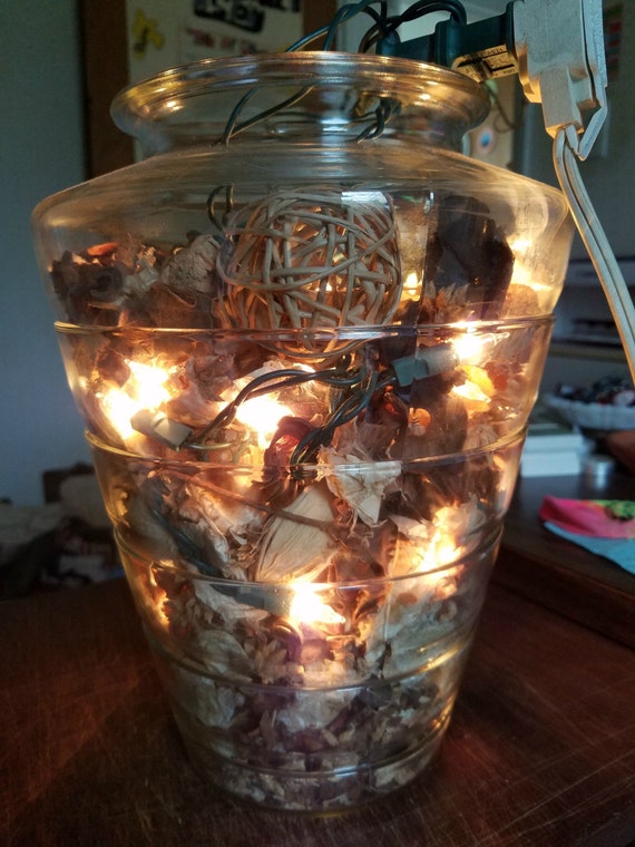 Items similar to Glass Vase + Potpourri & Christmas Lights + Multi