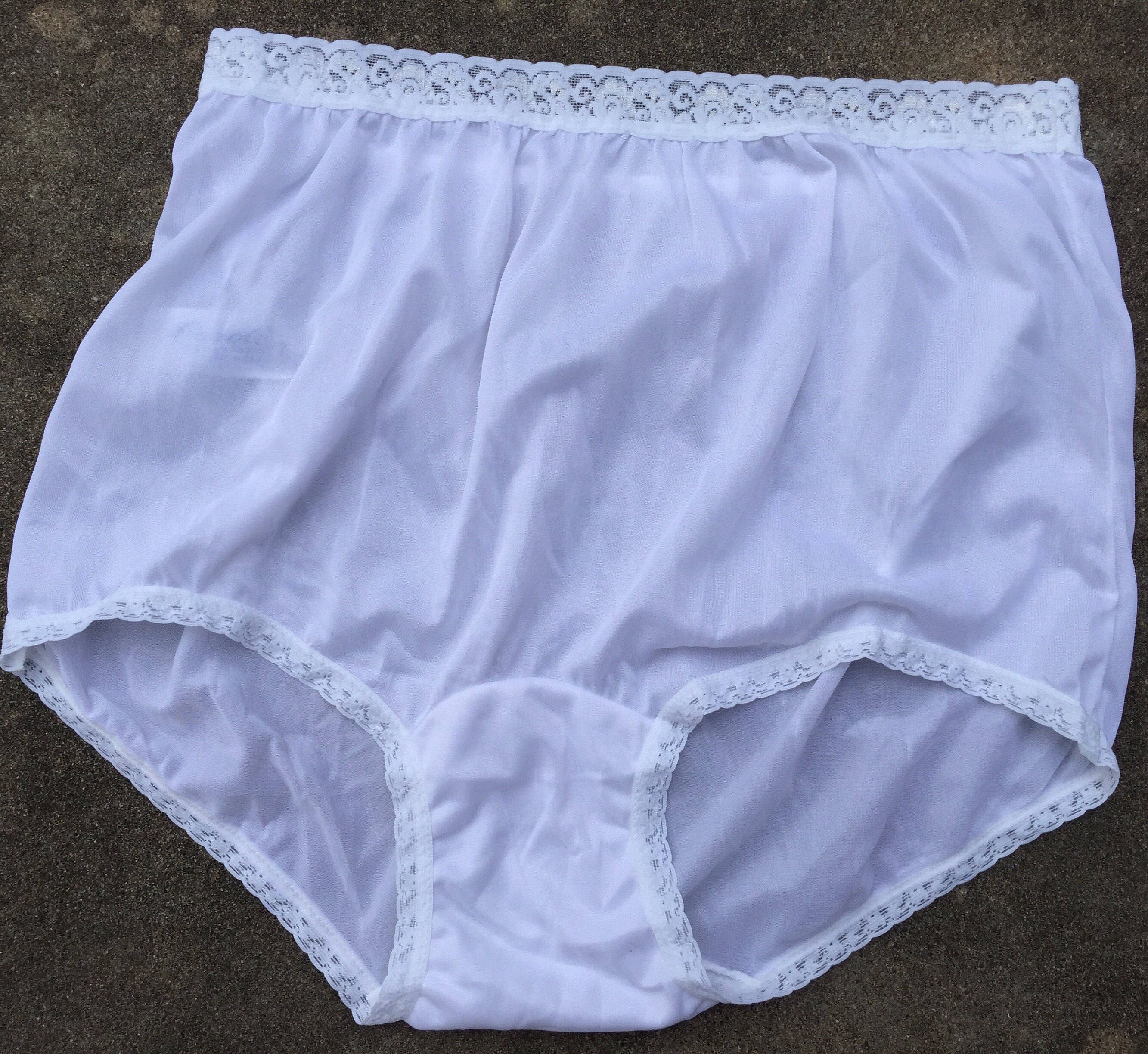 Carole White Lace Trim Nylon Wide Gusset Panties Sz 9 Xl