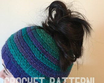 Crazy Bun Beanie PATTERN-Crochet hat pattern- Crochet Bun hat- Messy Bun Crochet Pattern-crochet bun hat- bun beanie-ponytail hat