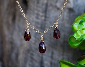 Gold filled sterling silver 925 natural stone garnet chain necklace 16 inches
