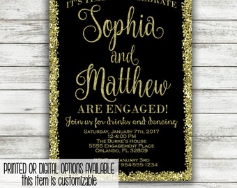 Gold and Black Engagement Party Invitations