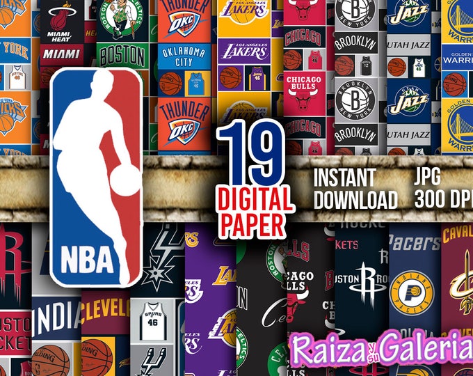 AWESOME NBA Teams Digital Paper. Instant Download - Scrapbooking - Nba Lakers Chicago bulls Printable Paper Basketball