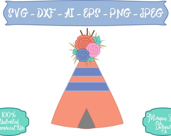 Teepee SVG - Floral Teepee svg - Tribal SVG - Indian Teepee SVG - Files for Silhouette Studio/Cricut Design Space