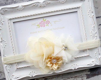 Cream Ivory Baby Headband, Baby Girl Headband, Newborn Headband, Flower Girl Headband, Baby Photo Prop, Infant Headband, Toddler Headband