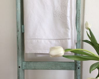 Vintage French linen sheet with embroider JF