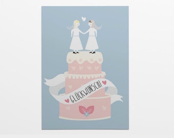 Greeting card / wedding card with envelope: lesbian wedding