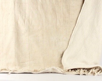 Natural White Mudcloth Throw Blanket Vintage | White Mudcloth Blanket | Mudcloth Throw Blanket | Mudcloth Blanket with Fringe