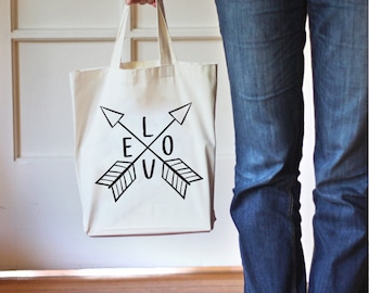 Tote Bag, Love Arrows Tote, Canvas Tote Bag, Gift Bag, Cotton Bag,Gift for Her,Canvas Bag for Women,Grocery Bag,Printed Bag,Market Bag