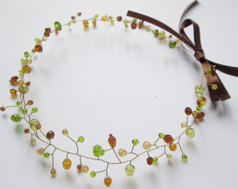 Womens headbands Hair vine Green hair Boho headband Olive hair Bridal headband Crystal hair Wedding vines Brown wedding Bridesmaids hair