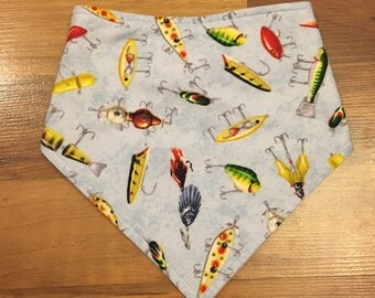 Fishing Bandana Bib, Fishing Drool Bib, Lure Bib, Lure Bandana Bib, Reversible Bibdana, baby shower gift, Outdoor Baby, Fishing Bibdana