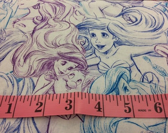 Disney Little Mermaid Ariel purple blue sketch Under the Sea Fabric,Ariel,Disney fabric,Ariel fabric,Little Mermaid fabric