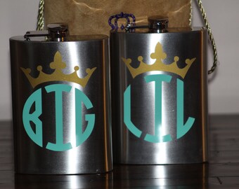 Big/Little Stainless Steel Flask Set - Sorority Flask - 12. Oz Stainless Steek Flask Set