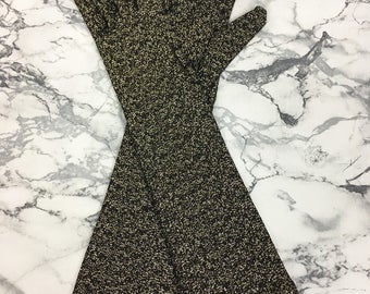 Ladies 1960's Vintage Elegant Theatre, Evening, Formal, Mid Length Stretch Gloves in Black & Gold Lurex. UK Size 6.5