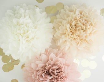Pompoms 9 ( 19"-10") paper flower, flower balls, wedding decoration, decoration, paper flower poms, baby shower, engagement party decoration