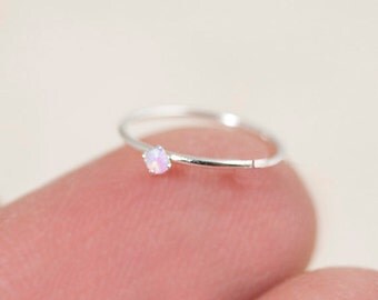 Tiny Nose Hoop, Silver Nose Hoop, Tiny Nose Ring, Tiny Nose Ring, Opal Nose Hoop, Small Nose Hoop, Small Opal Nose Hoop, Opal Nose Ring