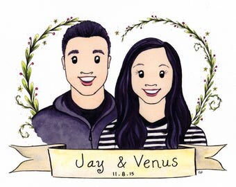 Couple Portrait Wedding Gift Family Painting Gift For Her Family Portrait Illustration Newlywed Gift Spouse Present Watercolor Portrait