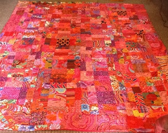 Vibrant Red Kaffe Fassett Quilt 88" x 88" app