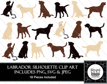 Labrador Silhouette Clip Art - 18 Pieces - Golden Brown Black Dog Silhouette - 7 inches - Instant Download - Printable - JPEG, SVG & PNG #79