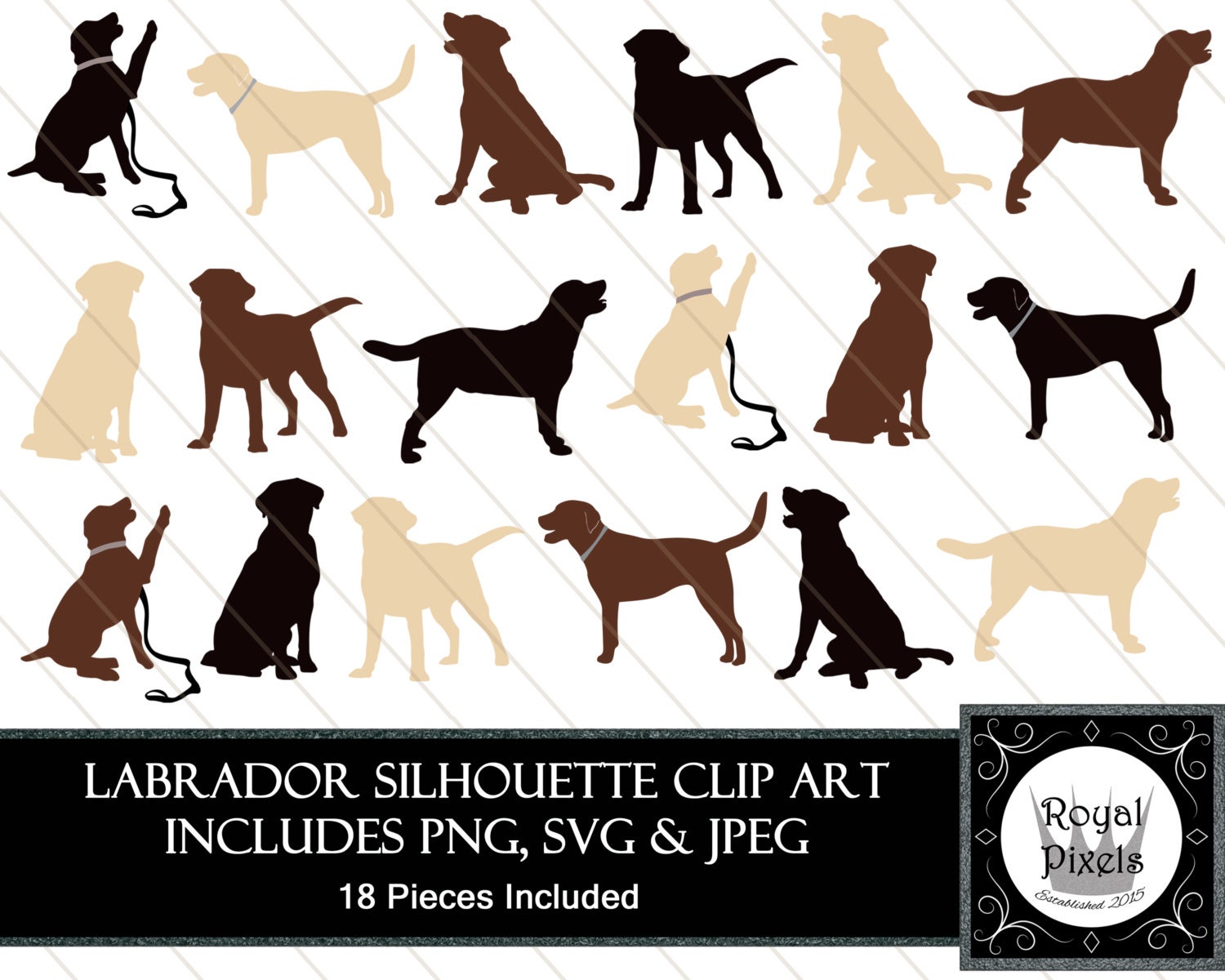 Download Labrador Silhouette Clip Art 18 Pieces Golden Brown Black