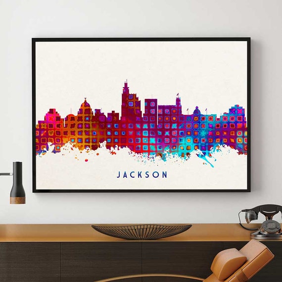 Jackson Skyline Print Jackson Painting Jackson Art Jackson