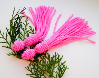 Beaded tassel earrings Fuchsia pink beaded earrings Long earrings tassel earrings in the style of Oscar de larenta