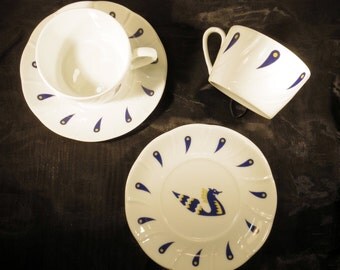Limoges Jean Picart Le Doux Air France First Class Cups and Saucers, Teacup, Coffee, Porcelain, Airline, Souvenir, Four (4) Sets Available