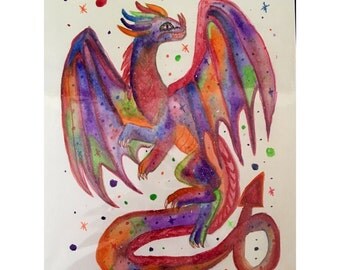 Colorful dragon, Dragon painting, original watercolor painting, dragon art, original art, 9x12 painting, watercolor dragon, art deco