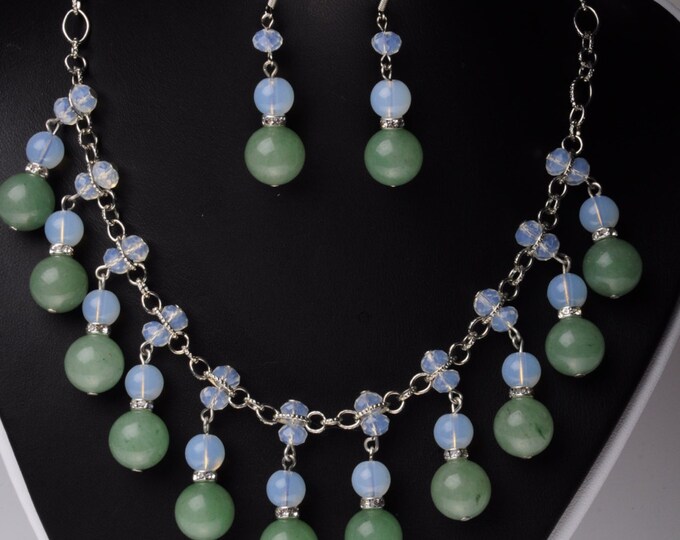 Set of necklace earrings JADE AND Moonstone choker a gift for Christmas New Year Valentine Day beautiful woman classy gift for his birthday