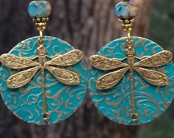 Golden dragonfly earrings, Dragonfly earrings, unique dragonfly earrings, dragonfly jewelry, nature inspired