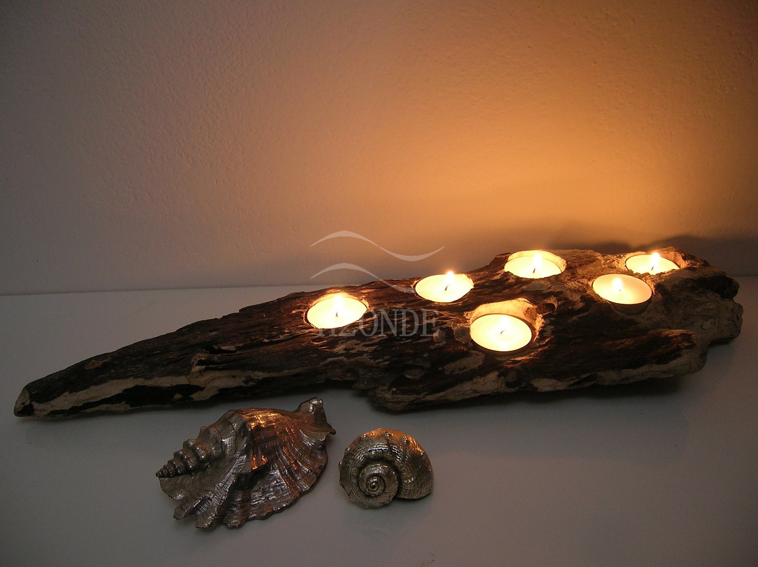 Driftwood tea light candle holder wedding centerpiece decor