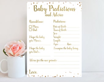 Baby Predictions and Advice Card, Baby Shower Game Printable, Gold Confetti, Advice For The New Parents, Instant Download BBSG1