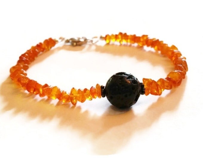 Baltic Amber and Lava Gemstone Aromatherapy Bracelet, Essential Oil Diffusing Bracelet, Chakra Jewelry, Unique Birthday Gift, B002