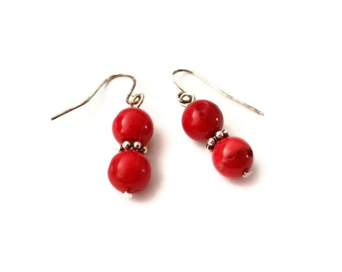 Red Coral Dangle Earrings, Nickel-Free Hypoallergenic Earrings
