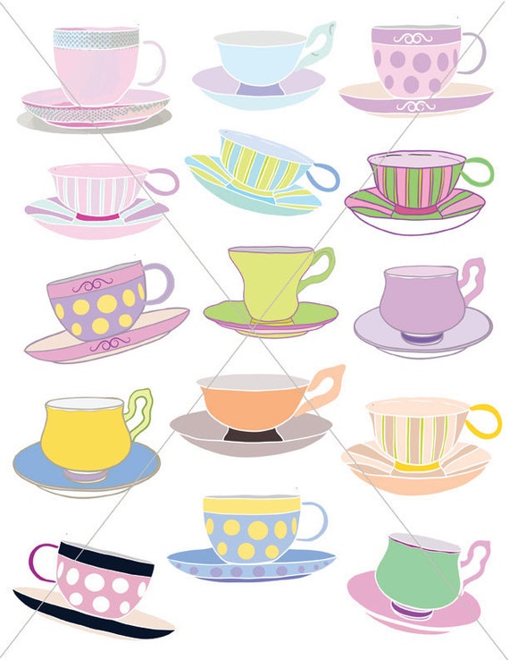 Vector Teacups Tea Party Graphics Clipart Cups Cup and