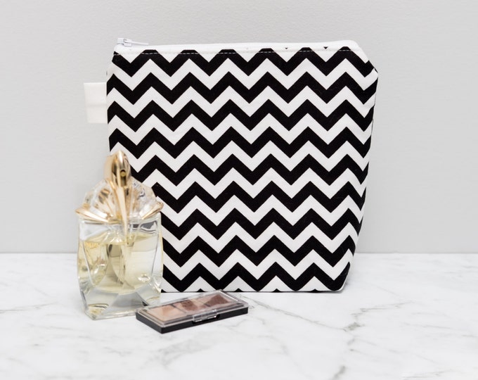 Black and White Chevron Makeup Bag - make up bag - toiletry bag - cosmetic bag - cosmetic pouch - zipper pouch