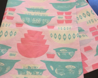 Vintage Pink Pyrex print handmade tea towel kitchen linen and cotton matches gooseberry Pyrex and more NEW