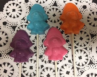 TROLLS Chocolate Lollipops (12 qty)- Troll Party/Troll Cartoon/Troll Movie/Trolls/Troll Birthday Party/Troll Party Favors/Troll Candy/Troll