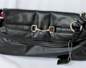 Small Black Leather Clutch Handbag by DENTS