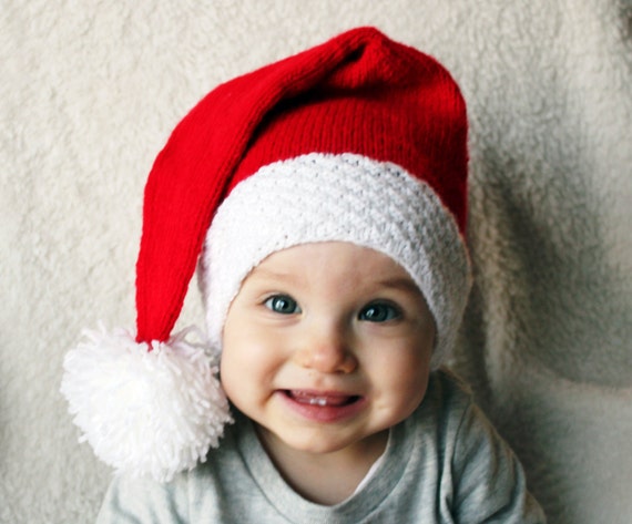 Santa Knit Baby Hat Christmas Baby Hat White and Red