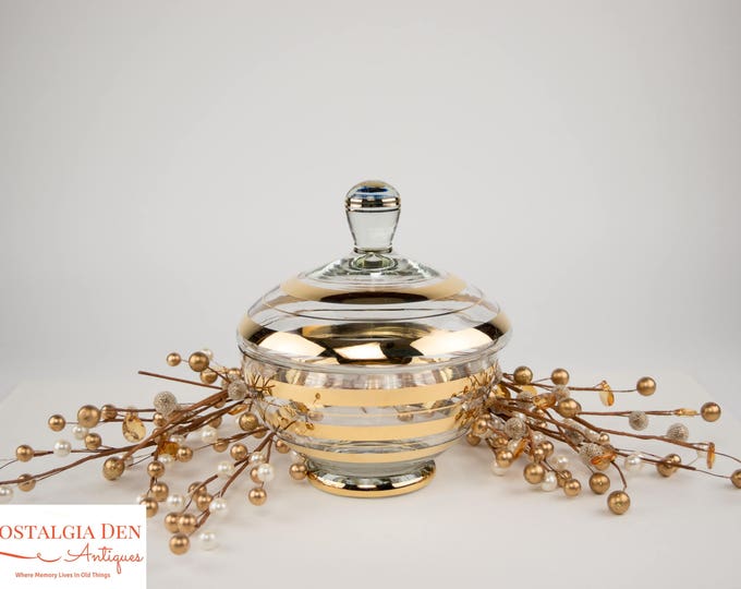 Vintage Crystal Jar | Gold Banded MCM Dish with Lid