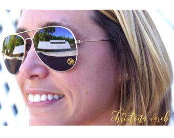 Gold Monogrammed Aviator Sunglasses, Silver Aviator, Monogrammed Sunglasses, Monogrammed, Gold Sunglasses, Christina Vereb