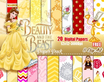 Belle Beauty and the Beast digital paper Pack, Free Clip Art disney Belle, scrapbook papers, background
