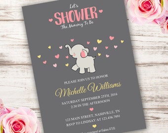 Elephant Baby Shower Invitation, INSTANT DOWNLOAD baby shower Invitation, Elephant, Baby Shower Invitation, Edit with Adobe Reader