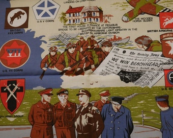 Vintage Tea towel, Retro Kitchenalia, Cotton Teatowel, Vintage Teatowel, World War Two, Kitchen Decor, Operation Overlord, D Day, Churchill