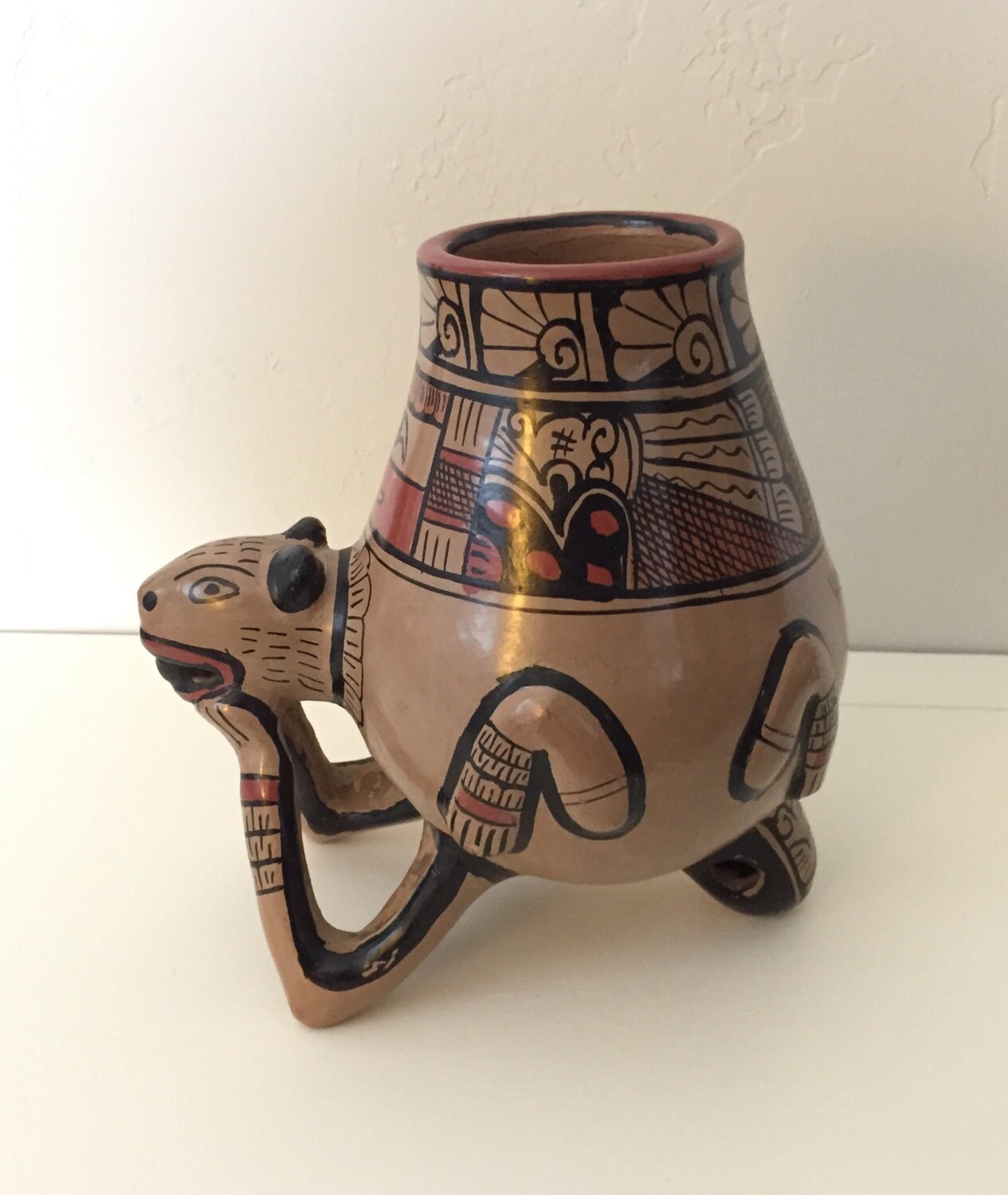 Central American Jaguar Fetish Pottery Figural Vessel, Honduras, Lenca