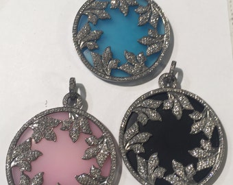 4O MM onyx pave white topaz sterling silver pendant