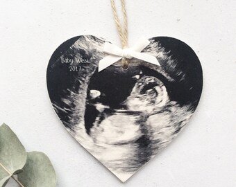 Baby Scan Wooden Keepsake Heart, Ultrasound, Baby shower gift, Wooden photo heart