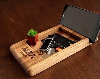 Anniversary Gifts for Boyfriend Birthday Gift for Dad Custom Gift for Him Gift for Men Personalized Docking Station Phone Holder Wood Stand