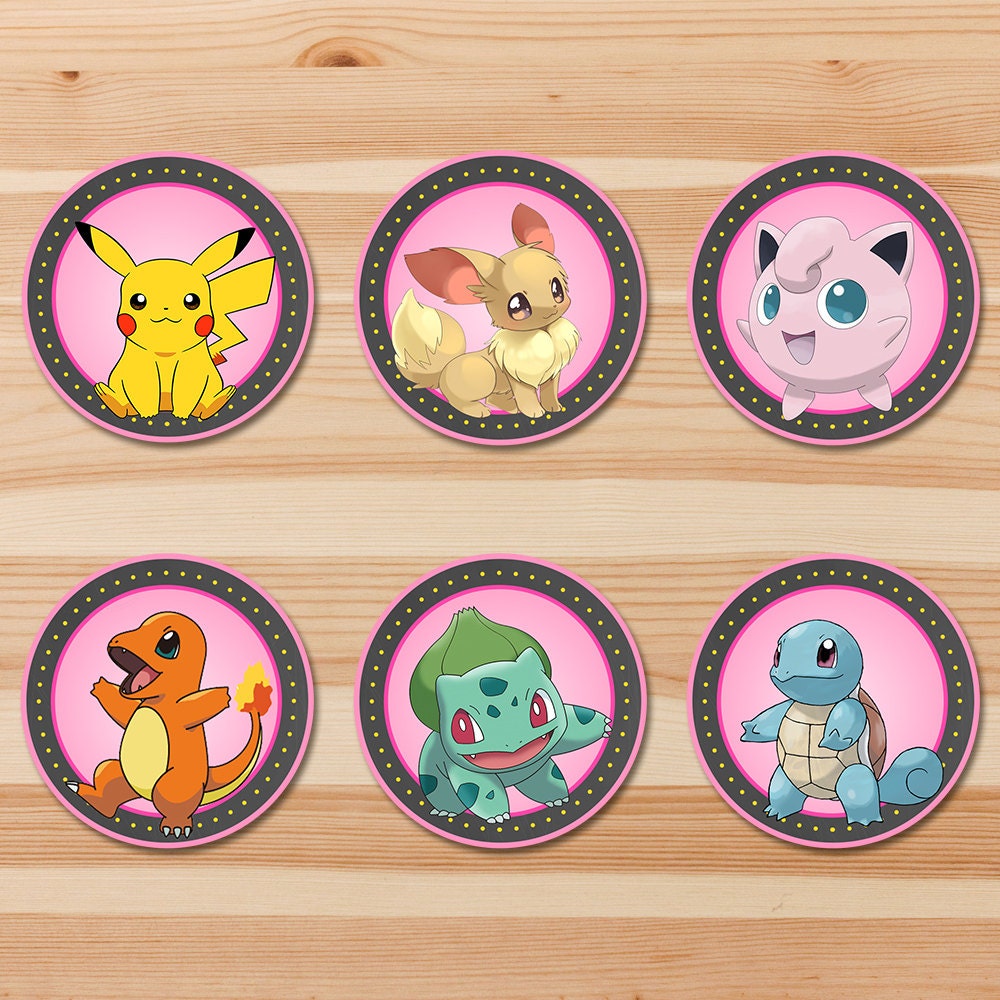 Pokemon Cupcake Toppers Pink Chalkboard Girl Pokemon