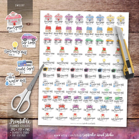 Payment Due Printable Planner Stickers Watercolor Payment